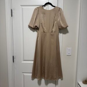 Elegant Tan Puff Sleeve Dress